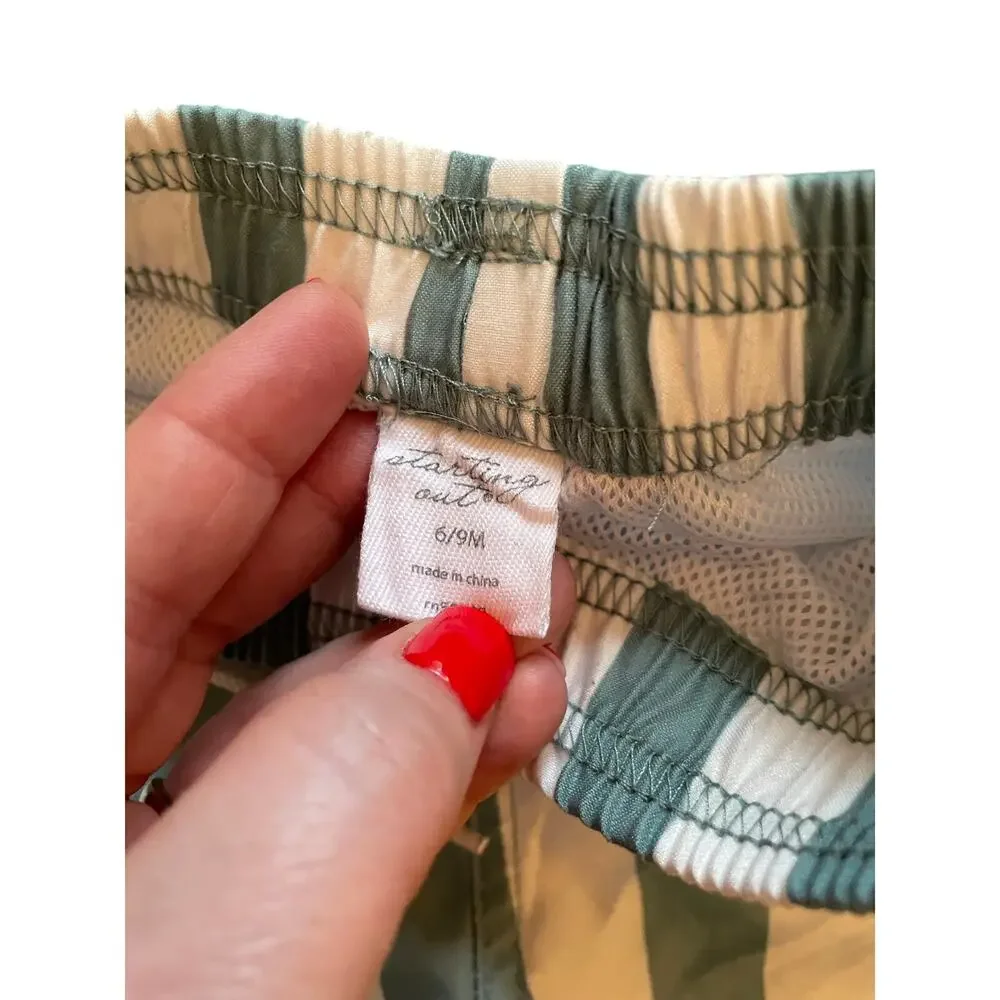 DILLARDS Baby Boy Swim Shorts Green White Striped 6-9 Months
